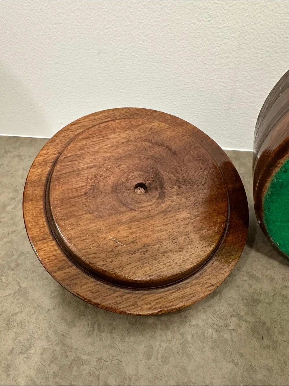 Vintage Hand Turned Solid Wooden Lidded Covered Bowl w/ Knob - Brown Trinket Box